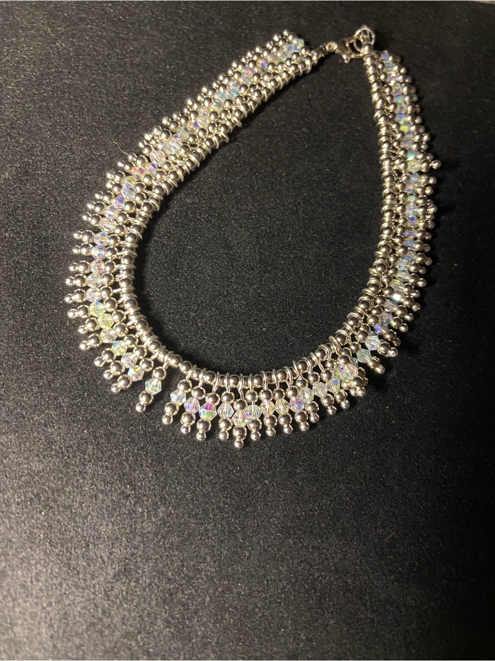 Sparkling Silver Crystal Fringe anklet - Iridescent AB glass crystals